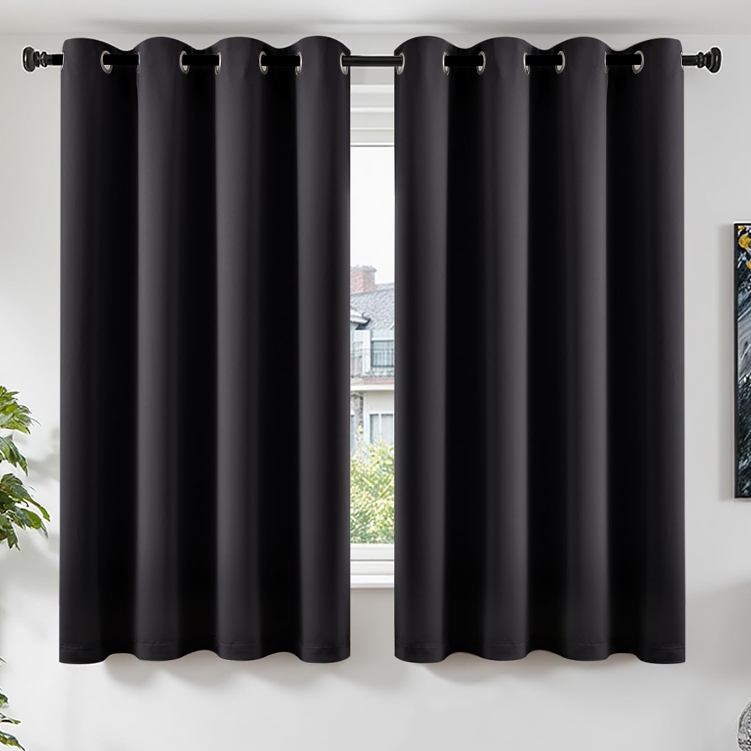 TOPICK Black Blackout Curtains for Bedroom, Living Room W55xL63 Inch, 2 PCS — image 1