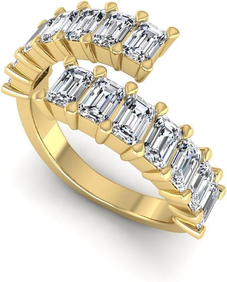 2.00 Carat Emerald Cut Lab Grown Diamond (E-F, VVS-VS) 14K Gold Open Gap Bypass Ring for Womens Engagement Wedding Anniversary
