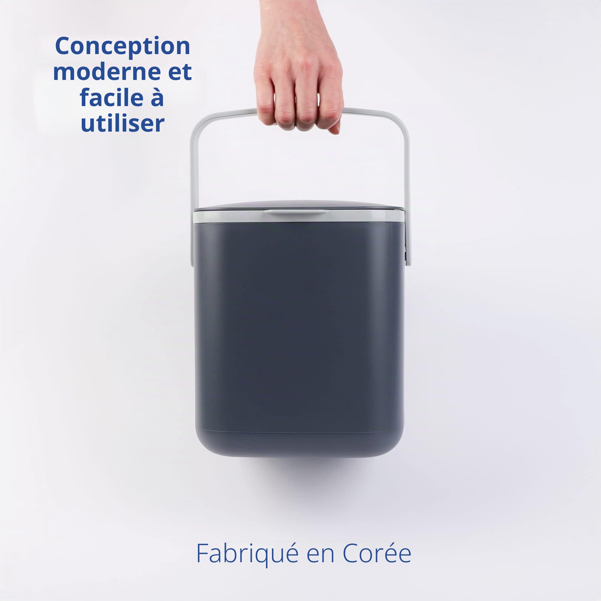 BLUE GINKGO Bac à Compost de Cuisine - Bac de Déchets Alimentaires Facile à Nettoyer avec Poignées | Bac à Compost de Cuisine pour Plan de Travail | Fabriqué en Corée (5 L) - Gris