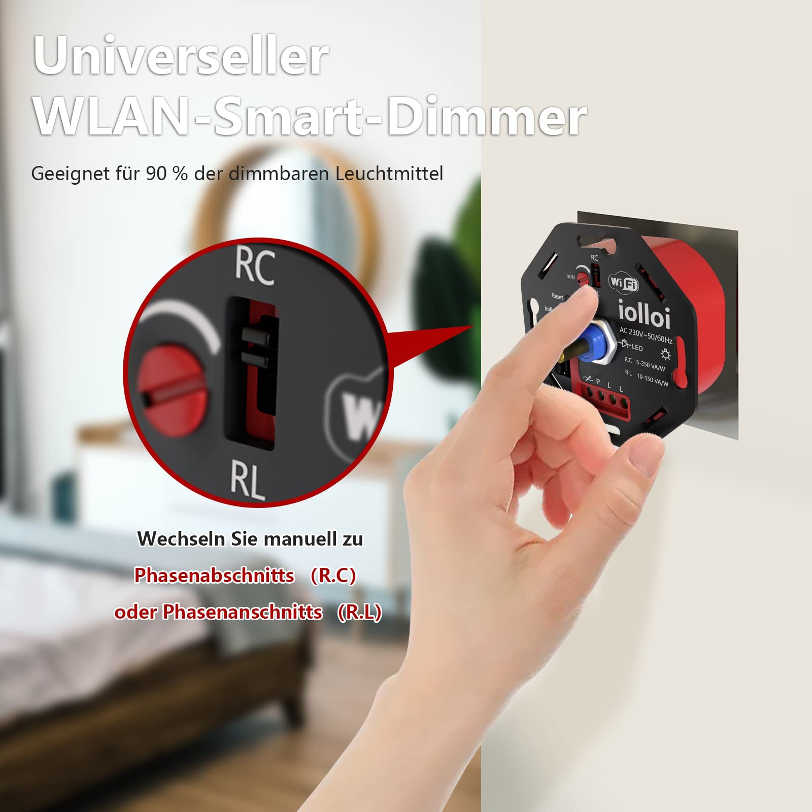 interrupteur variateur universel Wifi/Wlan, variateur LED Smart Alexa 230V, 5-200W, compatible avec Amazon Alexa, Google Home et Tuya Smart Life, garantie 3 ans (pas de neutre requis)