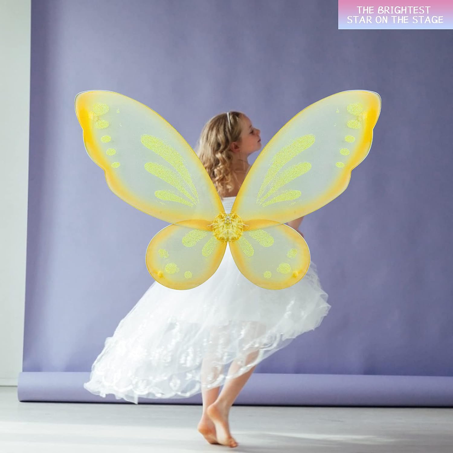 Nenjindz Big Fairy Girls Wings for Girl Women Butterfly Wings,Easter Halloween Costumes (Yellow) - Image 4