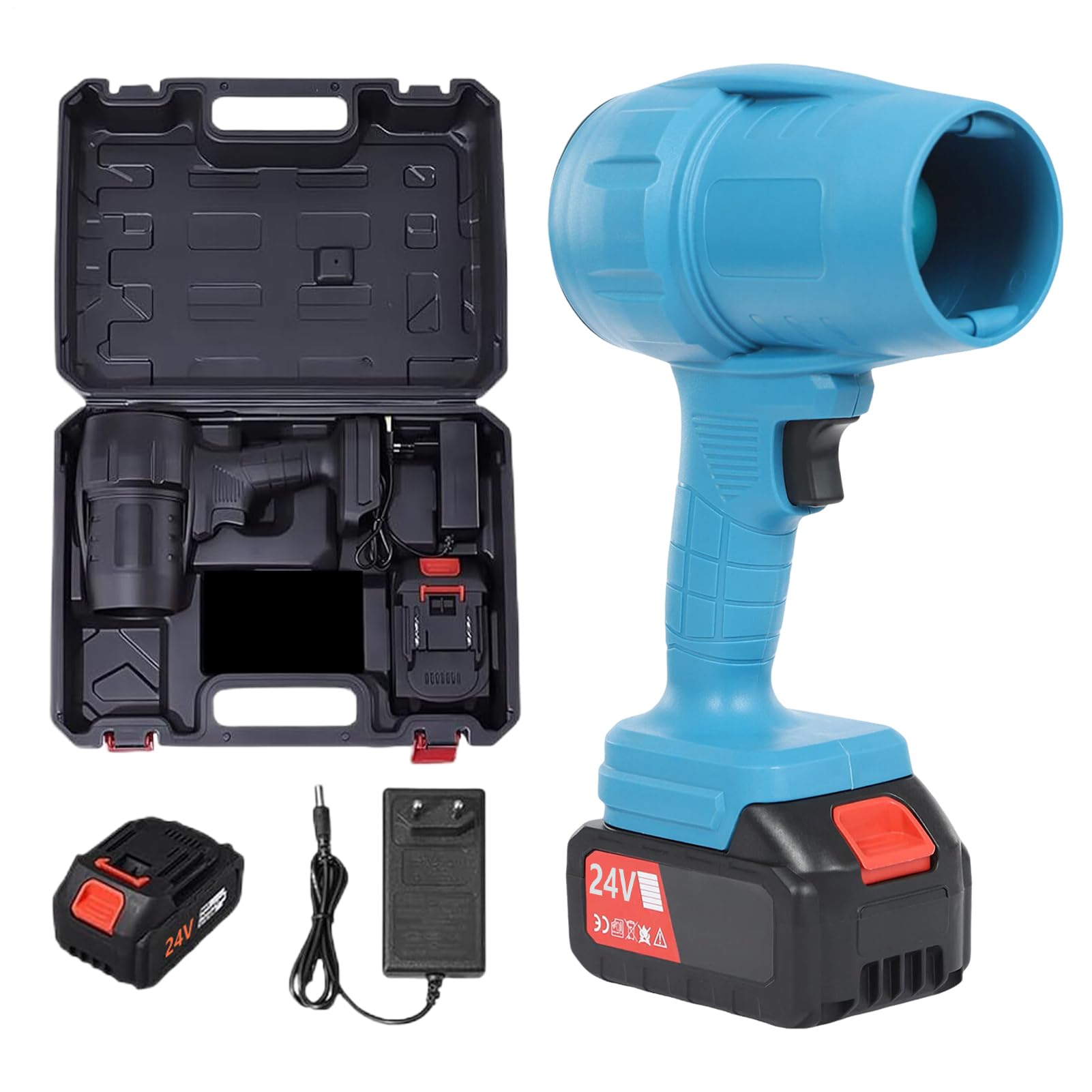 Sopladora Inalámbrica - Soplador De Aire De Alto Rendimiento,Sopladora De Hojas Portátil con Velocidad Variable con Batería Y Cargador para Jardín Coche Exterior Acampada Terraza Césped