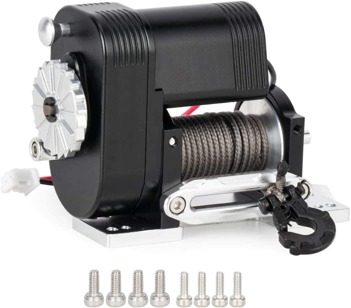 Aluminum Simulated 8274 Vertical Winch 6-12.4V 50lbs Load Capacity for 1/10 RC Crawler Car Axial SCX10 TRX4 RC4WD Upgrade Parts (Black)