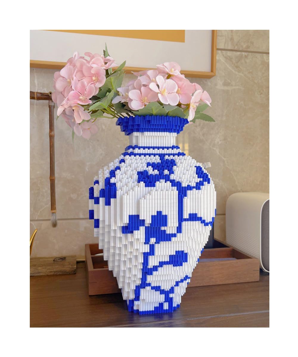 Vase Building Blocks Set, Blue & White Ceramic Style 6400PCS (2 Sets), Compatible for Lego, 7 * 7 * 11″ Creative Flower Building Kit for Home Decor, STEM Birthday Gift for Adults — view 7