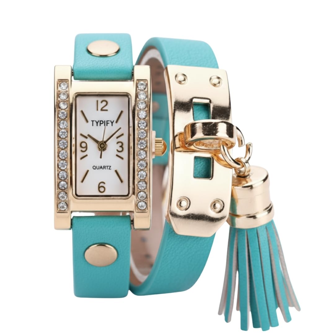 TYPIFY Women’s Bracelet Watch Collection | Stylish Analog Quartz Watches with Leather Strap, Tassel Charm & Gold Dial | Elegant Wristwatch for Girls & Women | Multiple Colors & Designs| Gift for Her
