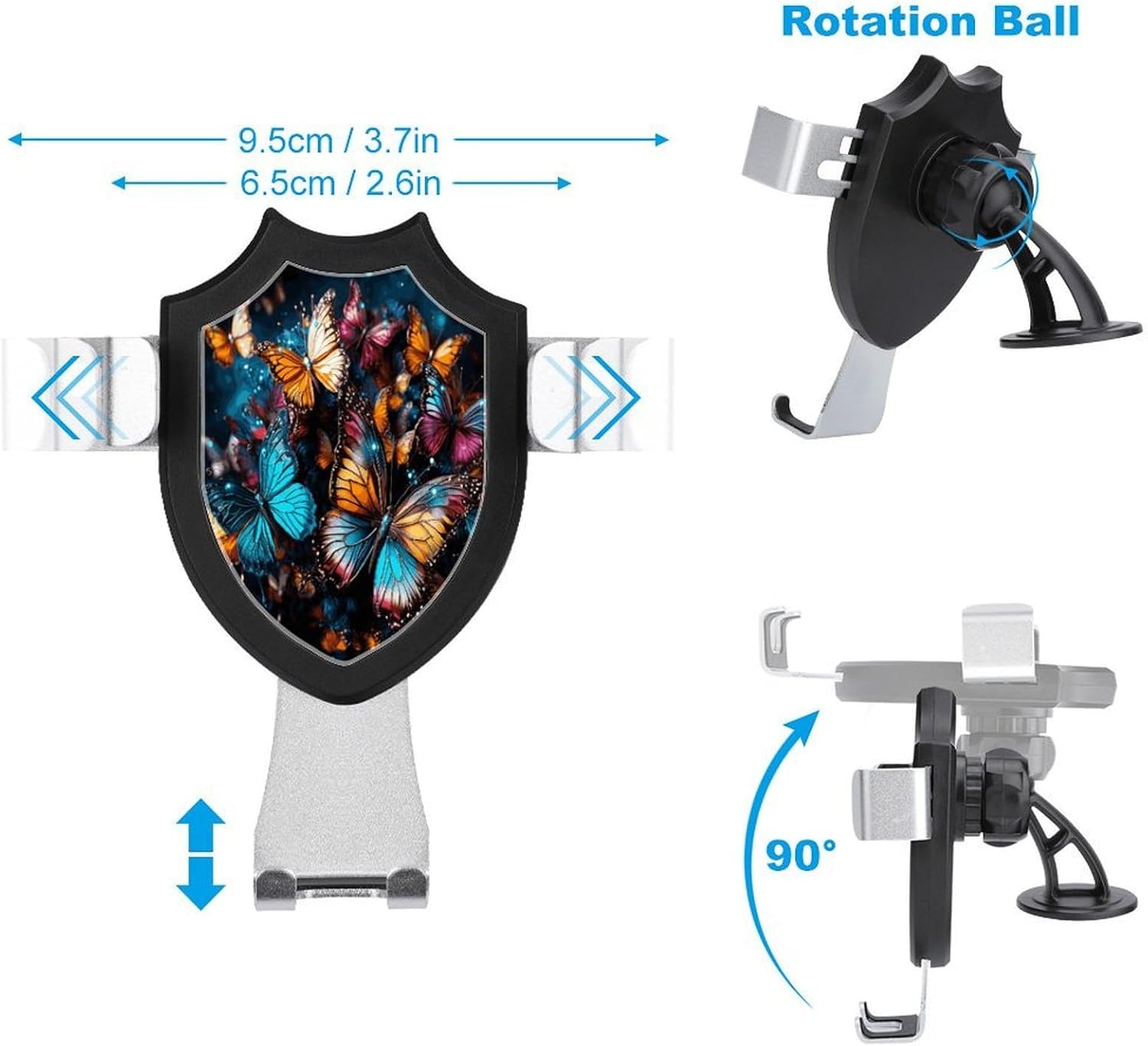 Foldable Cell Phone Holder Adjustable Angle Height Phone Stand for Desk Universal Portable Phone Holder Colorful Butterflies Flying Around on Black Background Desktop Cellphone Stand for All Smartphon image 2
