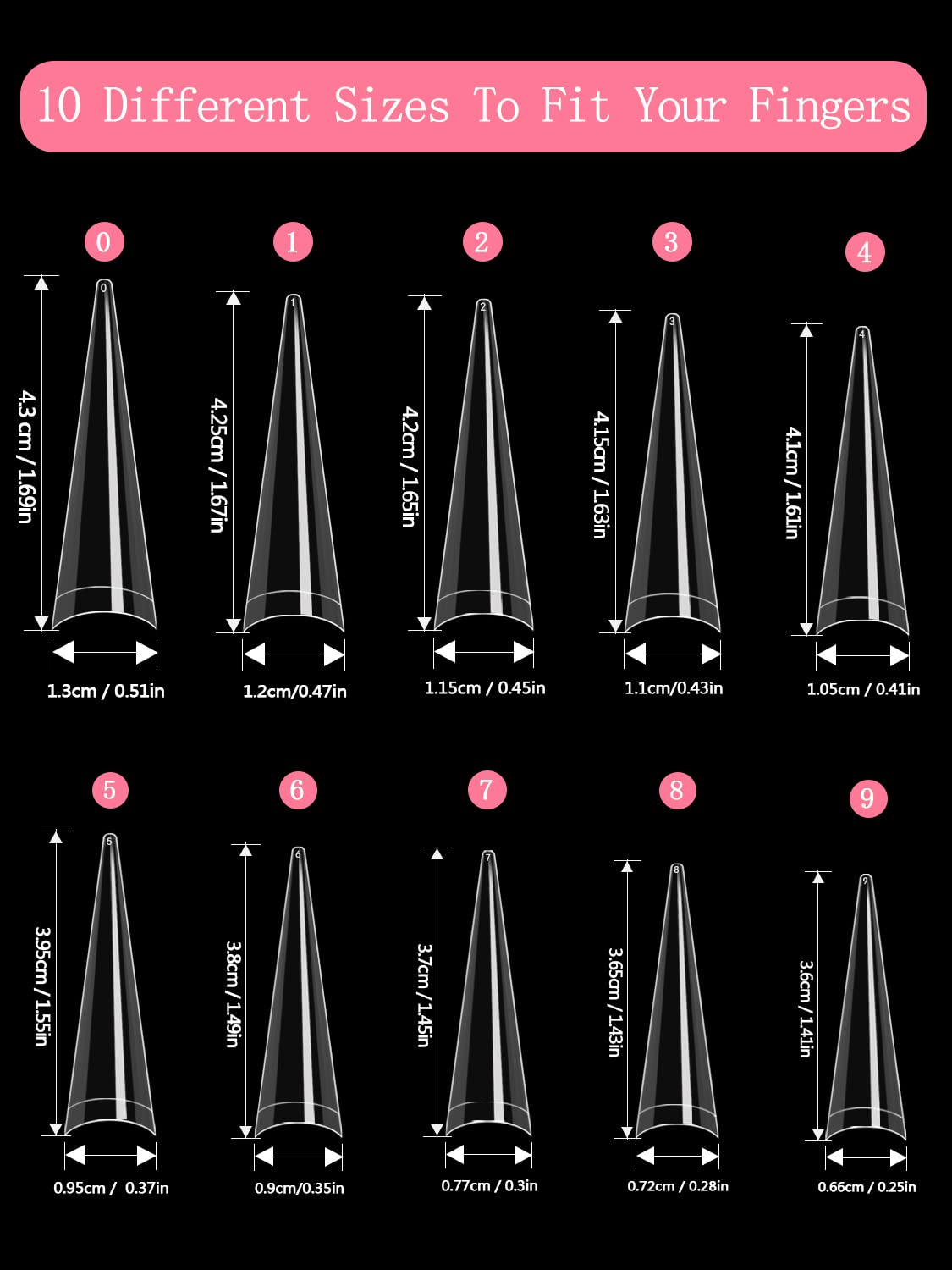 Unghie a stiletto per unghie acriliche, 500 pezzi, XXL, a stiletto, mezza copertura, per salone di bellezza e fai da te, 10 misure