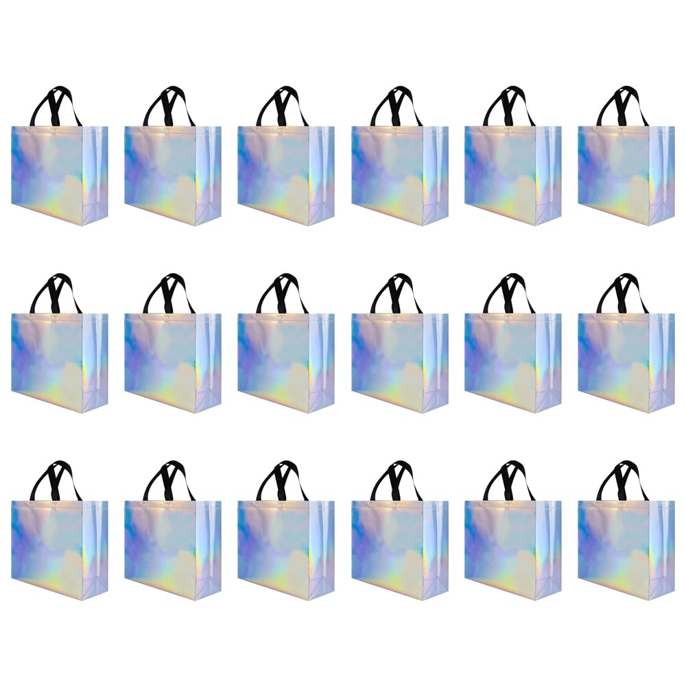 18Pcs Glossy Reusable Grocery Tote Bags, Non-Woven Colorful Reusable Goodie Tote Bags Fashionable Bridesmaid Gift Bag Durable Shopping for Wedding Easter Holiday Party Christmas Favor (32cm*28cm*12cm)