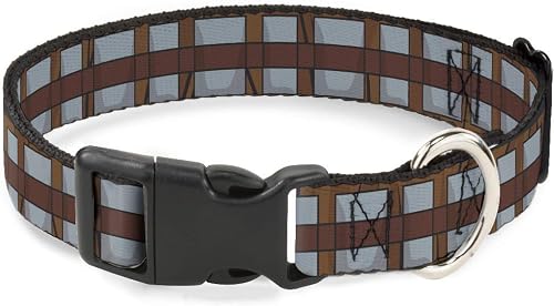 Dog Collar Plastic Clip Star Wars Chewbacca Bandolier Bounding Browns Gray 6 to 9 Inches 0.5 Inch Wide