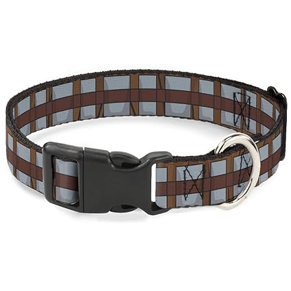 Dog Collar Plastic Clip Star Wars Chewbacca Bandolier Bounding Browns Gray 9 to 15 Inches 1.0 Inch Wide