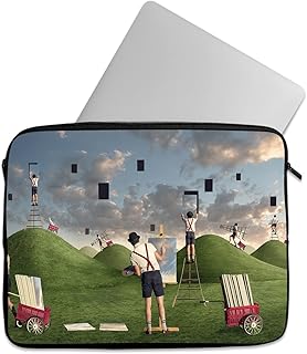 حافظة حماية للاب توب بتصميم شنطة حمل تات كاجوال بسوستة ومزينة بطباعة، مناسبة لاجهزة لاب توب مقاس 15.6 بوصة و15 بوصة (472)، أسود