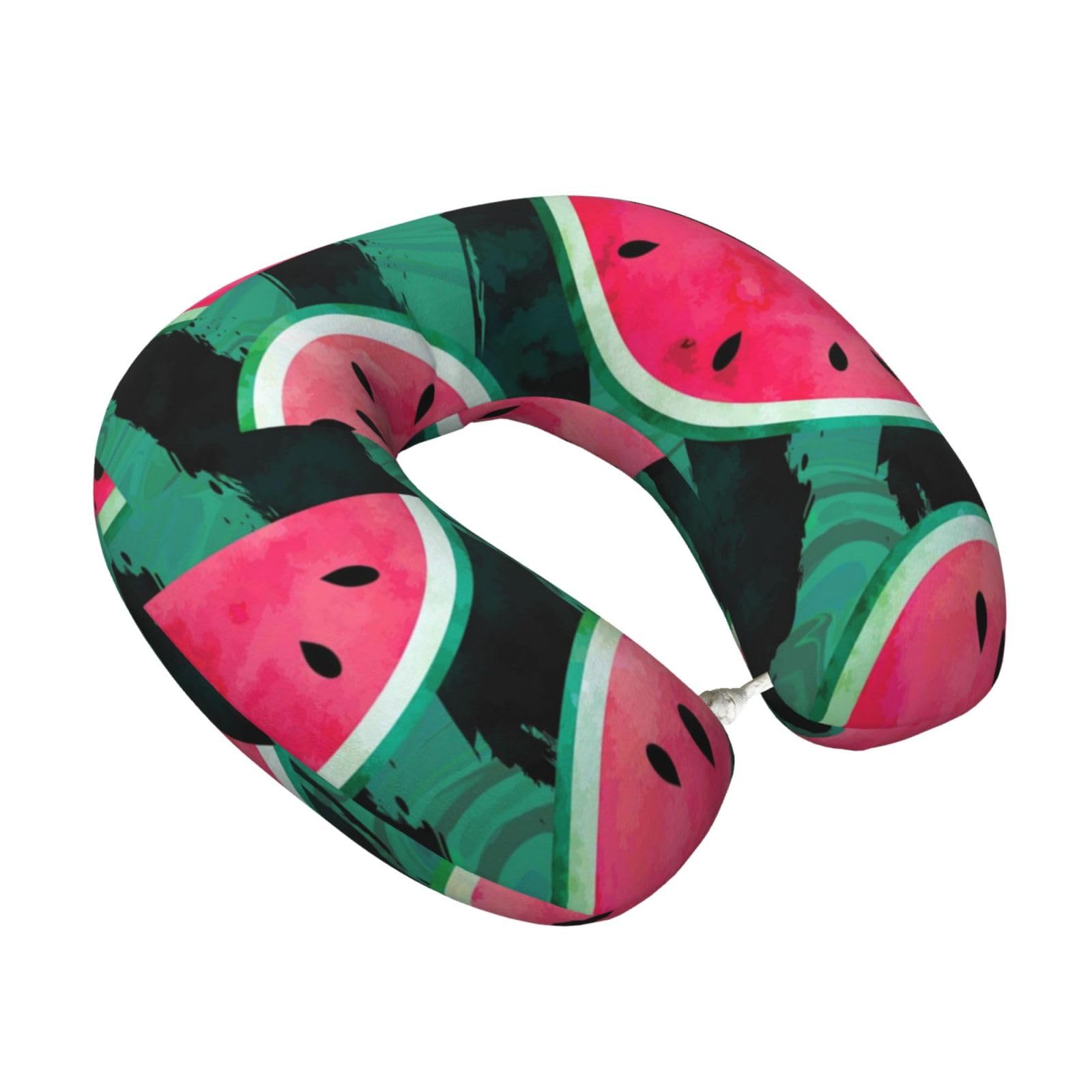 LKYMOH Summer Watermelon Cool, Travel Neck Pillow U-Shaped Memory Neck Support Soft Comfortable With Washable Cover For Airplane Car Traveling and Office
