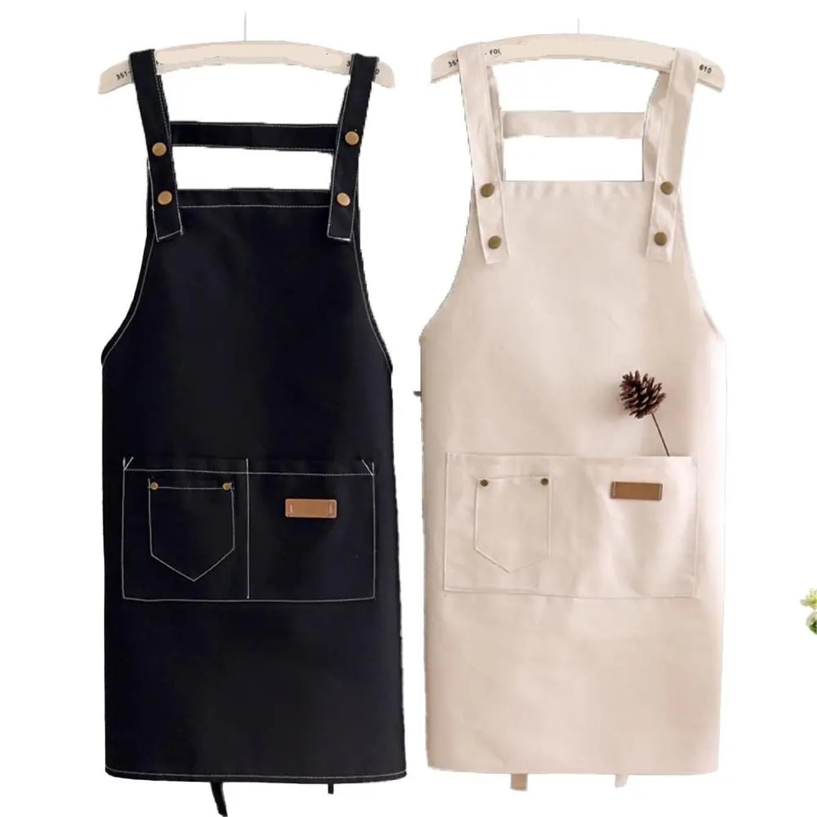 Delantales de cocina con bolsillos, delantal lona impermeable ajustable, monos plegables for el hogar, y jardín, 2 uds Para Hogar