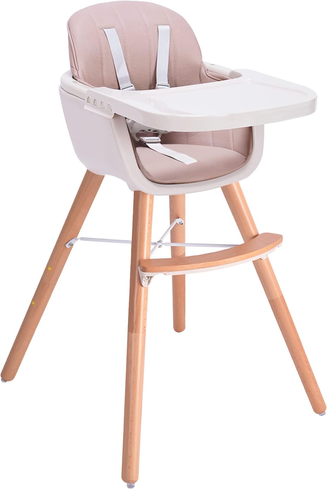 HM-tech Baby High Chair, Wooden High Chair with Removable Tray and Adjustable Legs for Baby/Infants/Toddlers, Pink