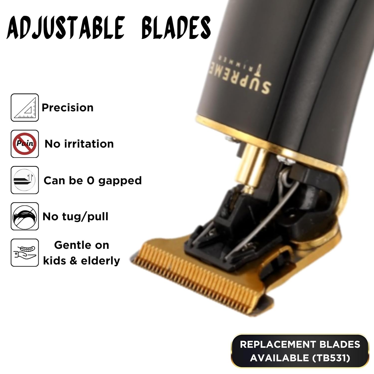 Supreme Trimmer TB531 Gold Replacement Blade installed on a T-Shaper trimmer.