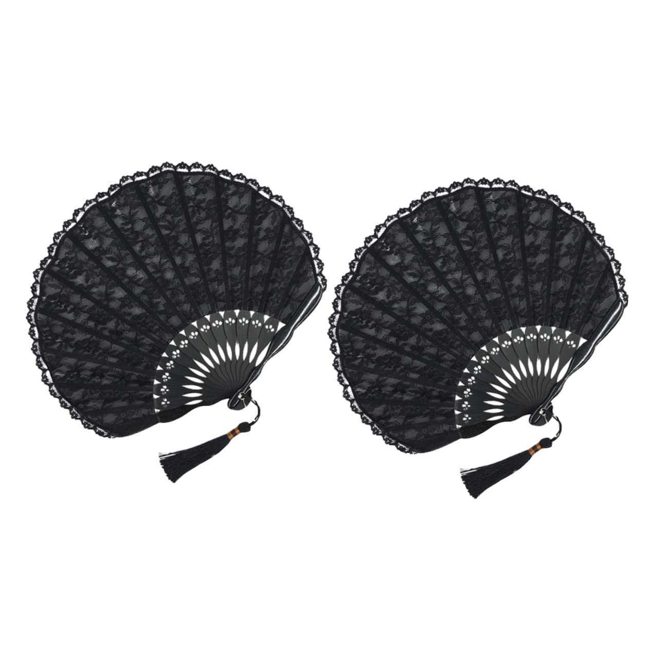 STOBAZA 6stücke Handgefertigte Fächer Im Retro Japanischen Stil Elegante Klappfächer Mit Spitzenverzierungen Partygeschenke Für Frauen Und Damen Schwarze Oberfläche Mit Spitzen