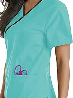 Vista 3 de Landau Urbane Scrubs 9534 - Camiseta cruzada para mujer con doble bolsillo, Azul, XS