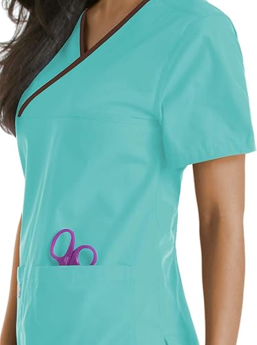 Miniatura 3 de Landau Urbane Scrubs 9534 - Camiseta cruzada para mujer con doble bolsillo, Azul, XS