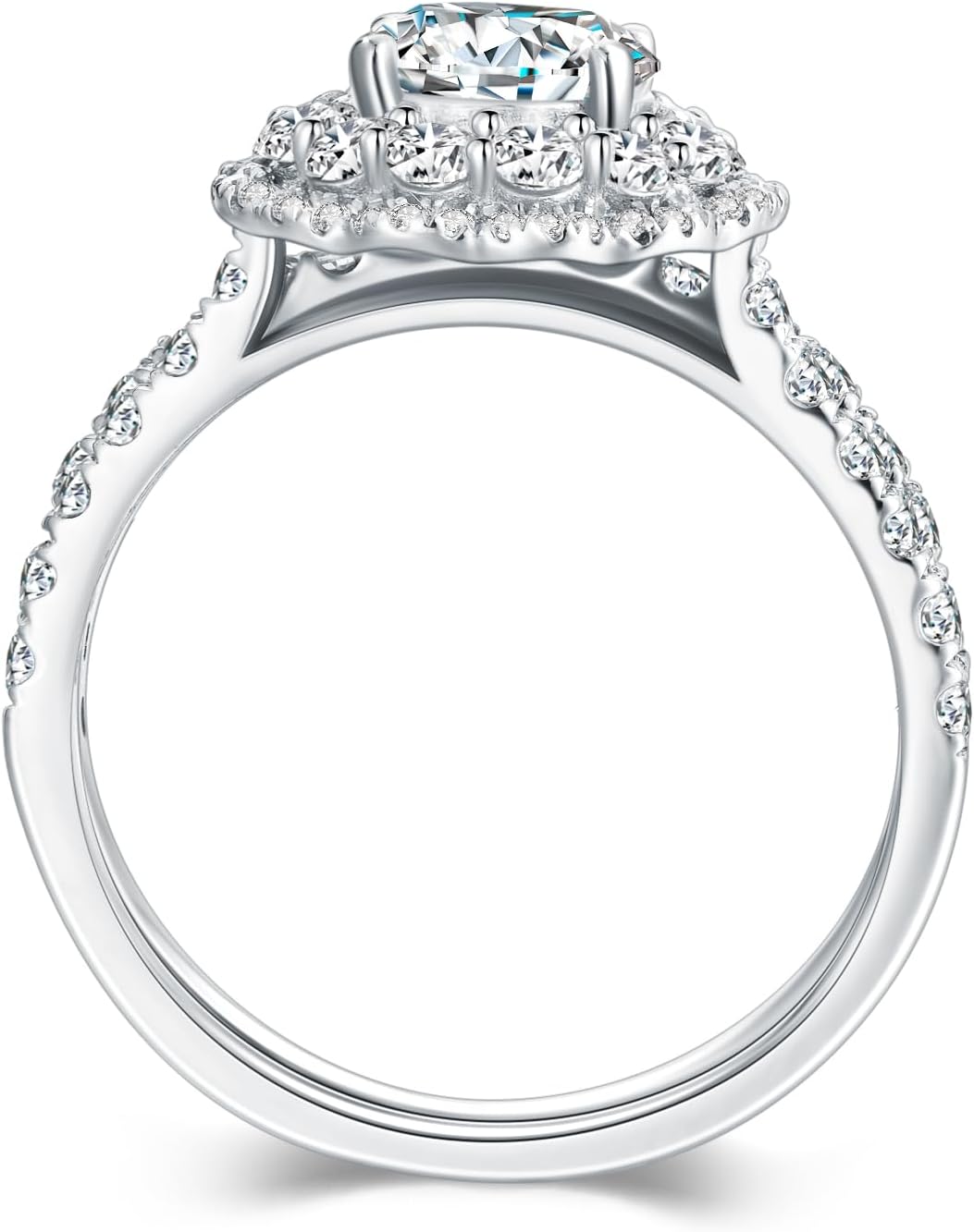2.14 Carat (ctw) Round-Cut Moissanite Wedding Engagement Ring Set for Women, White Gold Bridal Sets Wedding Band Engagement Rings, Customizable 925 Sterling Silver, 10k gold, 14k gold, 18k gold