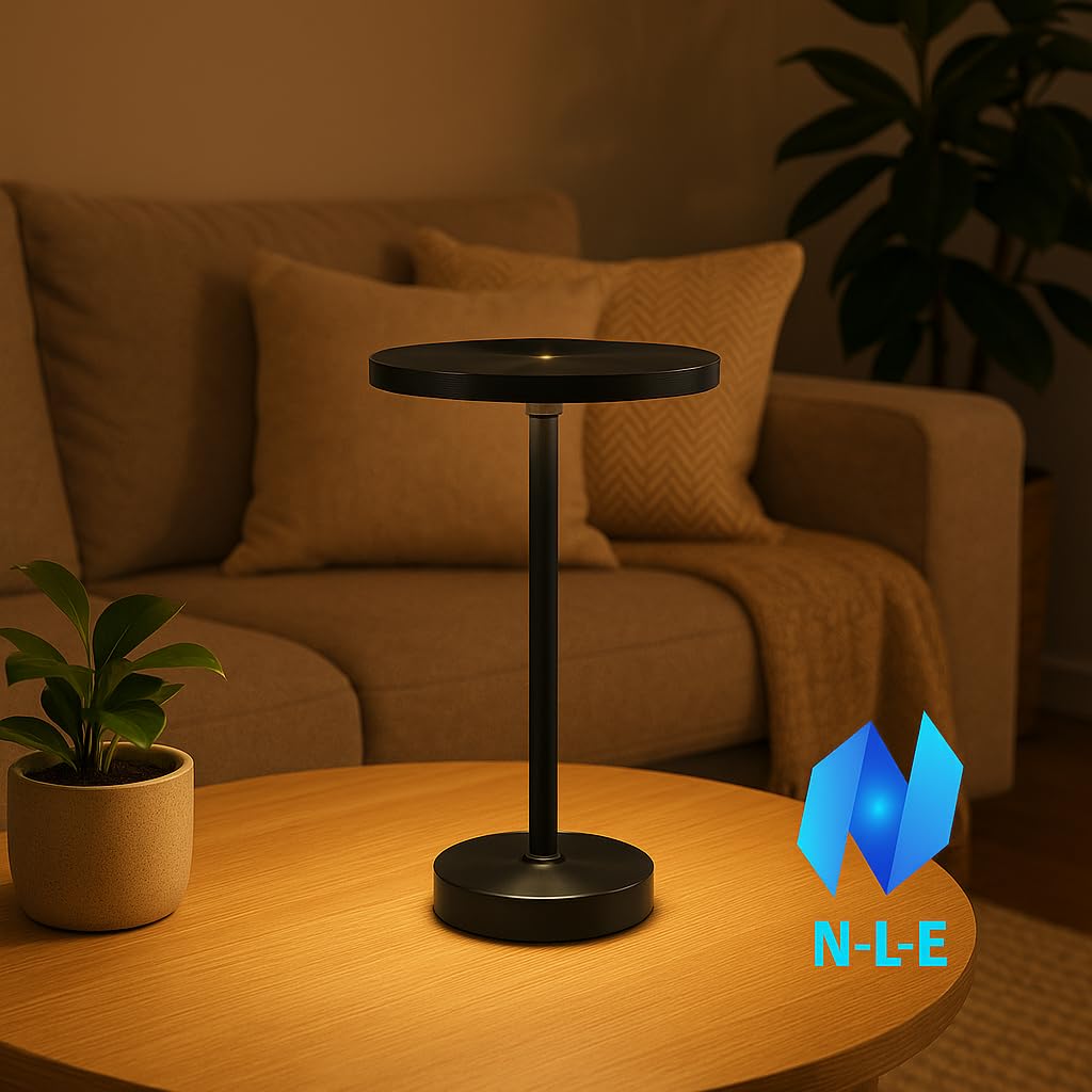 N-L-E Dimmbare LED Tischlampe kabellos mit 5200mAh Akku - 3 Lichtfarben (gold, 2 Stück)