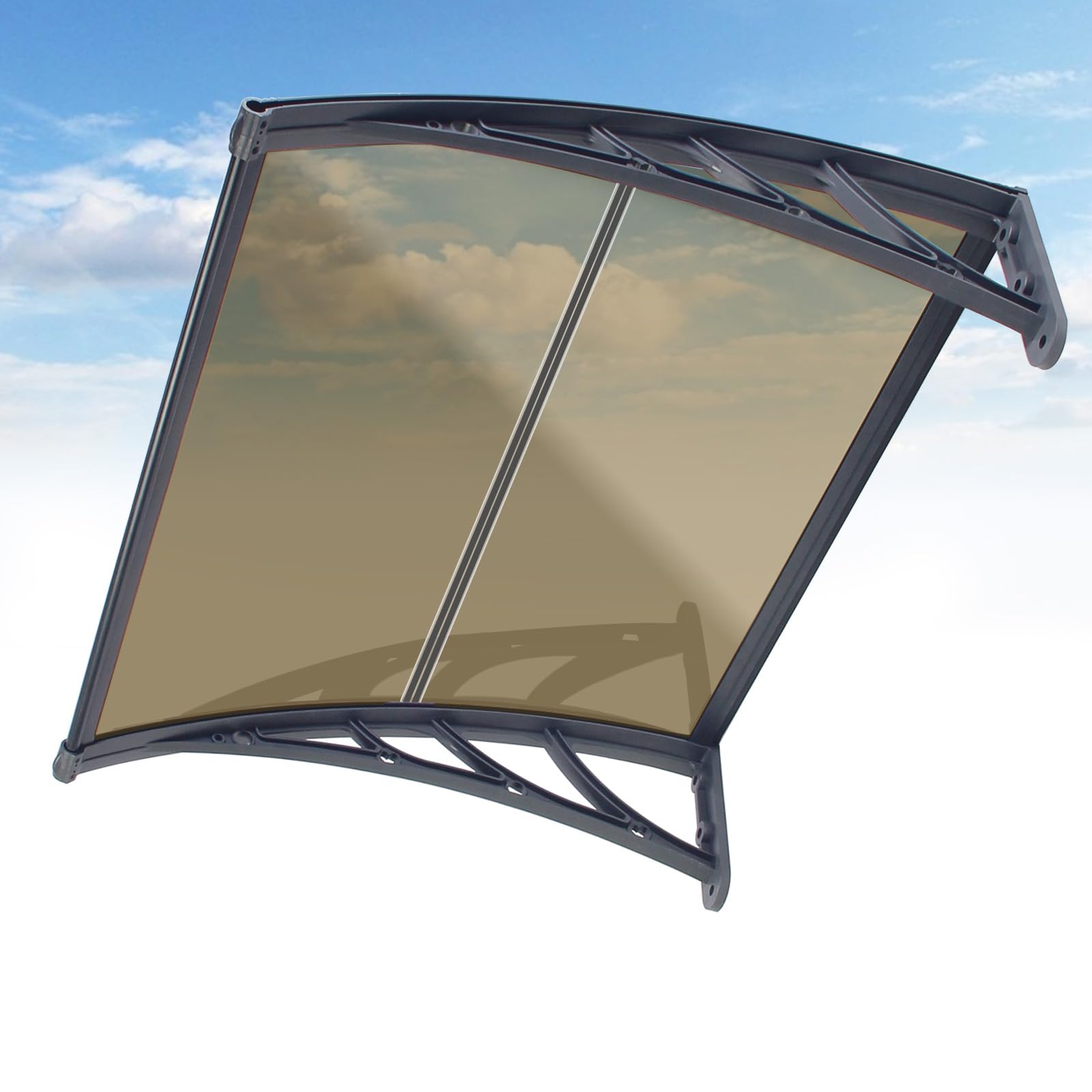 Marquesina Puerta Exterior 80x240cm, Marrón Policarbonato Transparente Resistente Toldo para Puertas Ventanas Entrada, Tejadillo Protección contra Sol y Lluvia