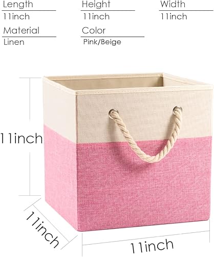 Miniatura 5 de PRANDOM Contenedores plegables grandes de almacenamiento de 11 x 11 pulgadas paquete de 2 cestas de almacenamiento de tela de lino, cubos con asas