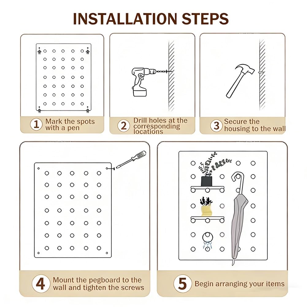 Estante de madera para tablero de clavijas, kit de panel de almacenamiento de pared con clavijas y separadores de madera, estante flotante y almacenamiento colgante para dormitorio, apartamento