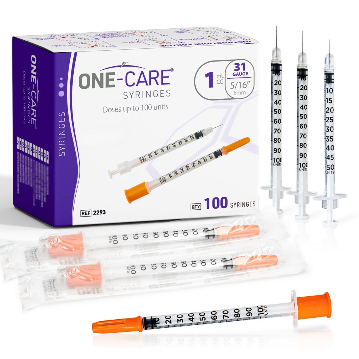 ONE-CARE Syringes 0.5 ml/cc, 31G x 1/4" (6mm), Orange Cap, 100pcs/bx — Amazon image 15