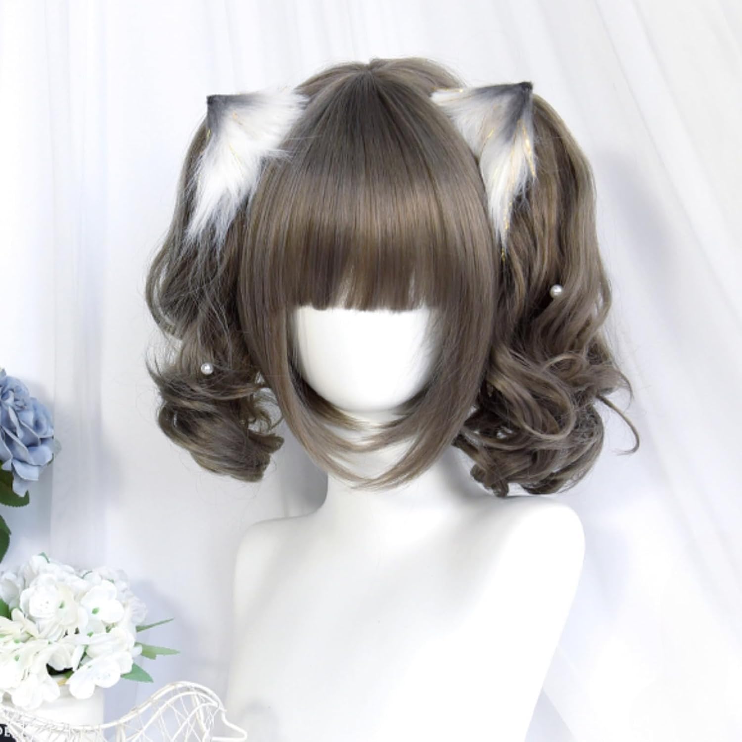 SCORRO Short Bob Wig with 2 Removable Claw Clip Pigtails, Gray Ponytails Wig, Cute Lolita Wig Cosplay Wigs for Women (Grey-Water wave curly) SCORRO Short Bob Wig with 2 Removable Claw Clip Pigtails, Gray Ponytails Wig, Cute Lolita Wig Cosplay Wigs for Women (Grey-Water wave curly)