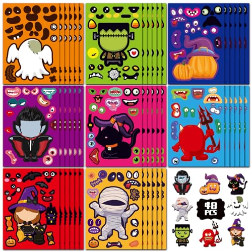 Max Fun 48 Sheets Halloween Stickers for Kids Bulk Cute Holiday Stickers Funny DIY Crafts Activities Party Favors Game Gifts for Boys Girls