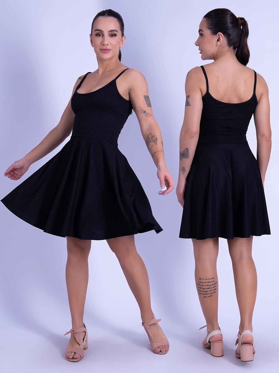 Kit 3 Vestidos Godê Midi Plissado Feminino, Alças Finas, Cores Preto, Vermelho e Branco, Festa Casual Kit 3 Vestidos Godê Midi Plissado Feminino, Alças Finas, Cores Preto, Vermelho e Branco, Festa Casual