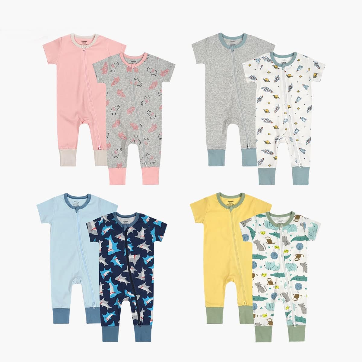 Teach Leanbh Baby Boys Girls 2 Pack 2 Way Zipper Footless Pajamas Cotton Short Sleeve Printing Romper Sleep and Play - Image 6