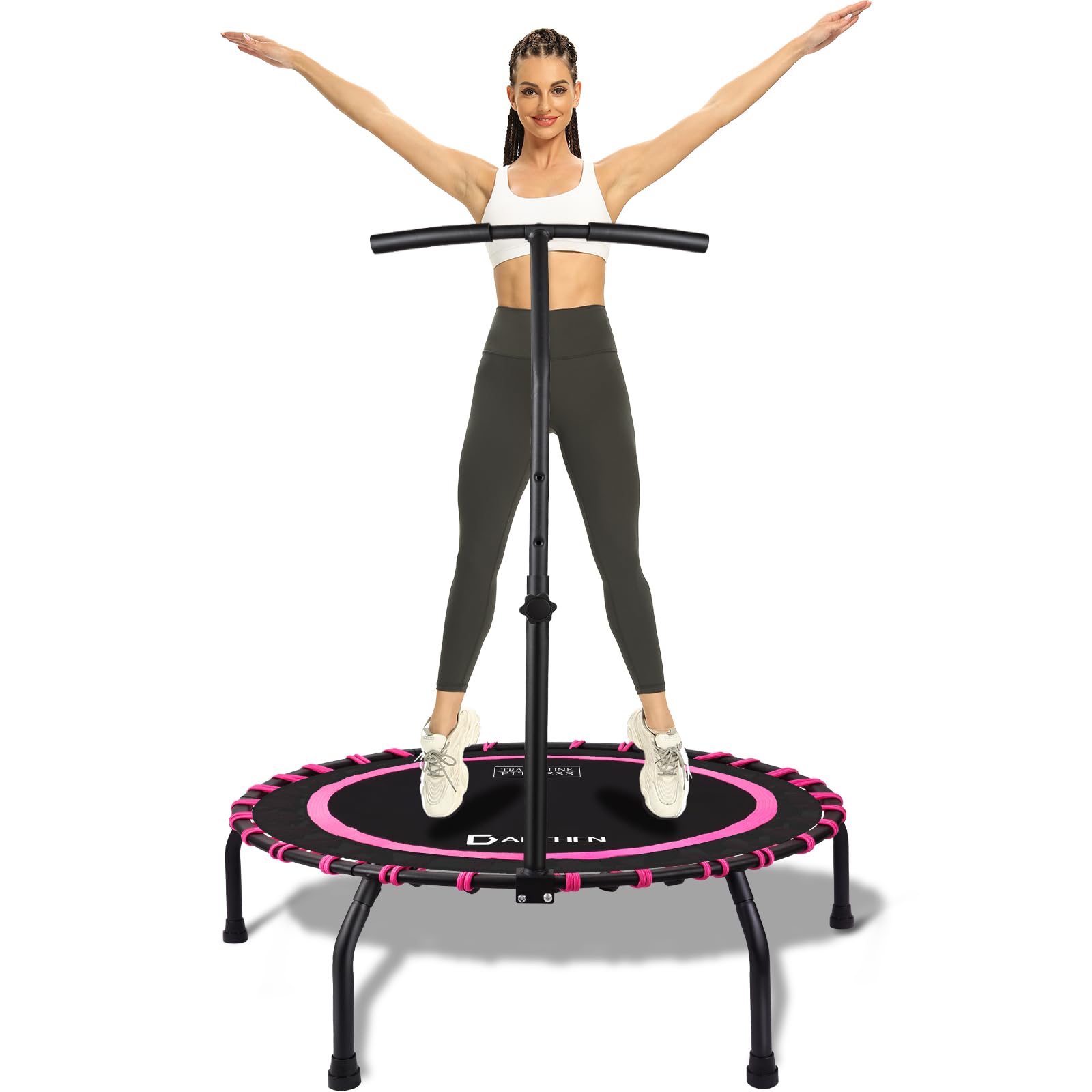 DARCHEN 150KG Rebounder Mini Trampoline for Adult, Indoor Small Trampoline for Exercise Workout Fitness, Upgrade Design Bungee Trampoline for Safer Quieter Bounce [100 CM]