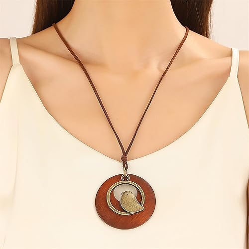 Miniatura 2 de WCRAZYE Collar de cordón de cuero para mujeres y niñas, hecho a mano, gargantilla bohemia con colgante largo de cuero de pájaro largo, collar de