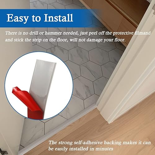 Miniatura 53 de Tira de transición de suelo, tiras autoadhesivas para suelos laminados, tira divisora plana de vinilo de 2 pulgadas de ancho, diseño elegante de Gris