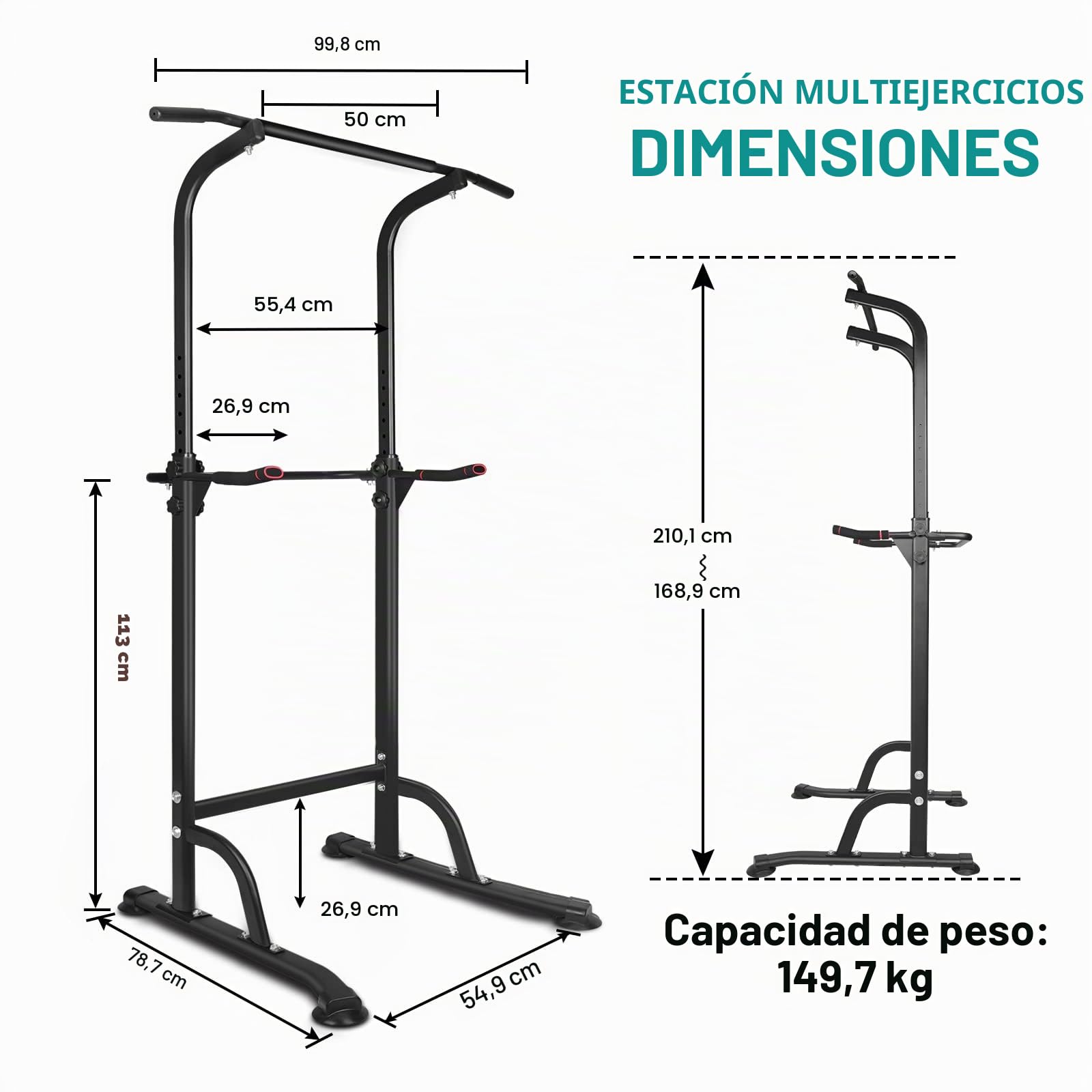 Power Tower Estación de Fondos con Barra de Dominadas para Entrenamiento, Altura Ajustable, Soporte Multifunción para Fondos para Gimnasio en Casa, Equipo de Fitness
