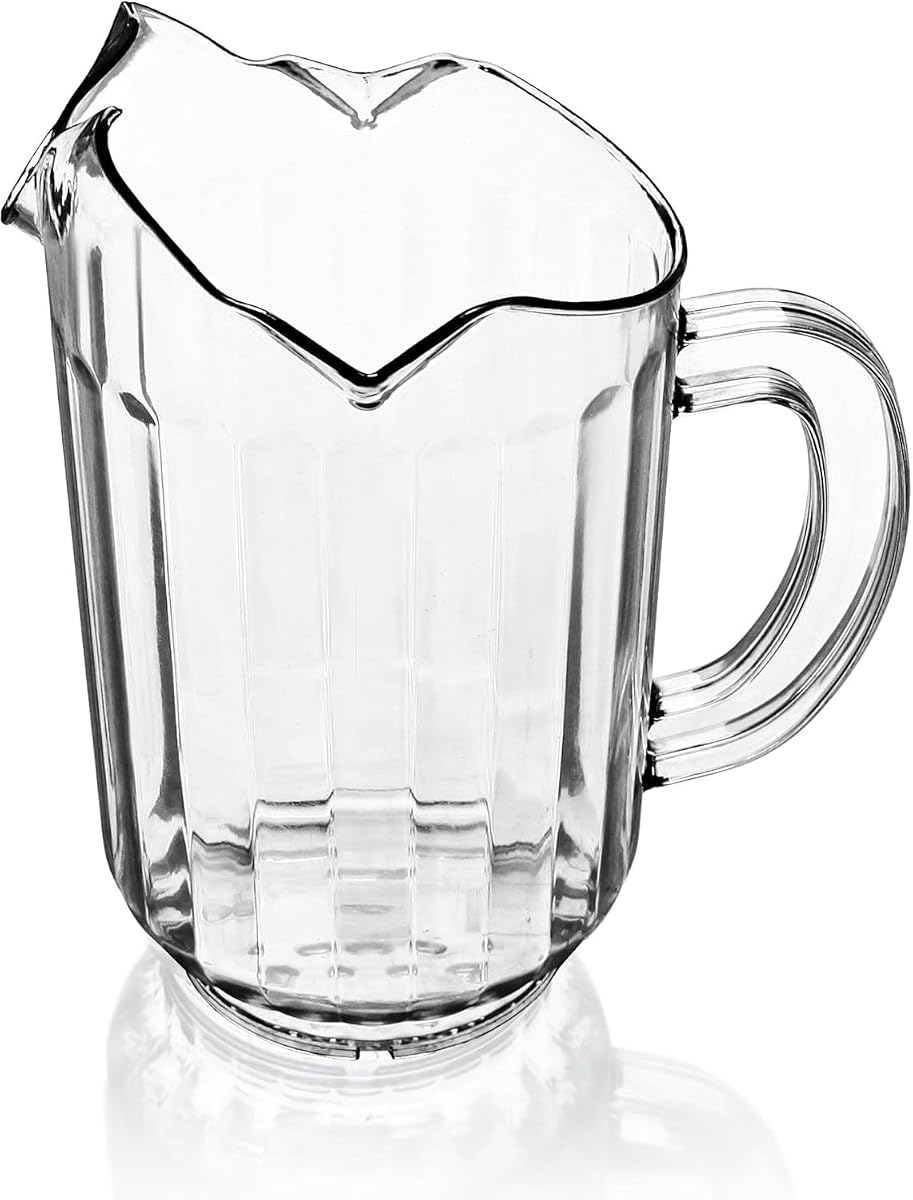 Plastic Restaurant-Grade Water Pitcher with 3 Spouts, 60-Ounce, Clear