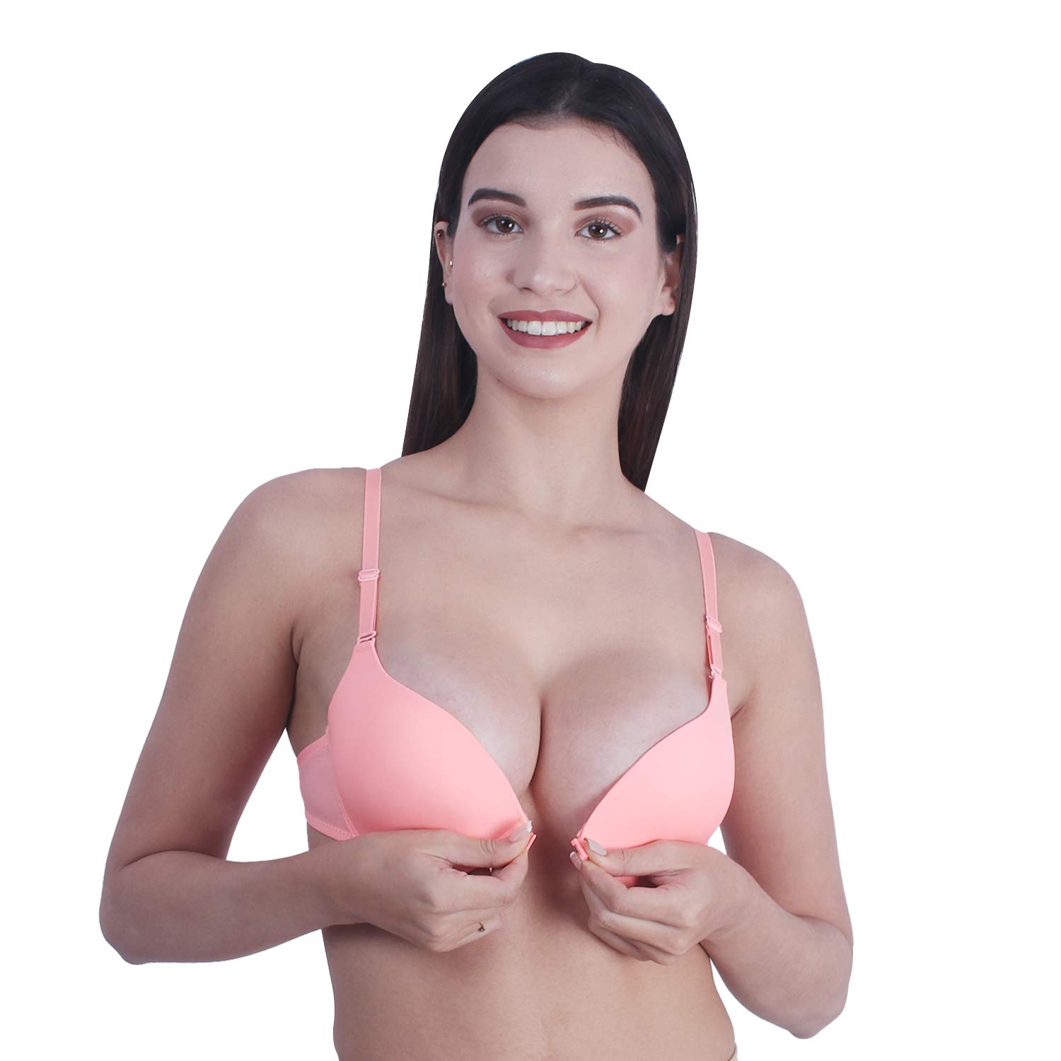 BrachyWomen's Poly Cotton Padded Wired T-Shirt, Seamless, Push-Up Bra (BCA_FOPPB088_36B_Salmon_Orange, Salmon_36B)