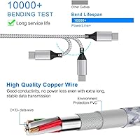 Vista 5 de Cable de carga USB tipo C largo de carga rápida, cable de carga USB C de 16 pies, cable de nailon trenzado largo tipo C compatible con Samsung