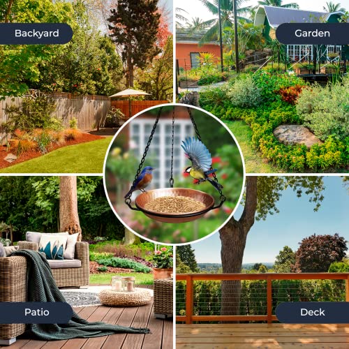 Monarch Abode Pure Copper Hanging Bird Bath, Hand-Hammered Detachable Outdoor Bird Feeder, Bath, & Bowl, Decor For Garden, Backyard, Patio, & Deck #TOP2