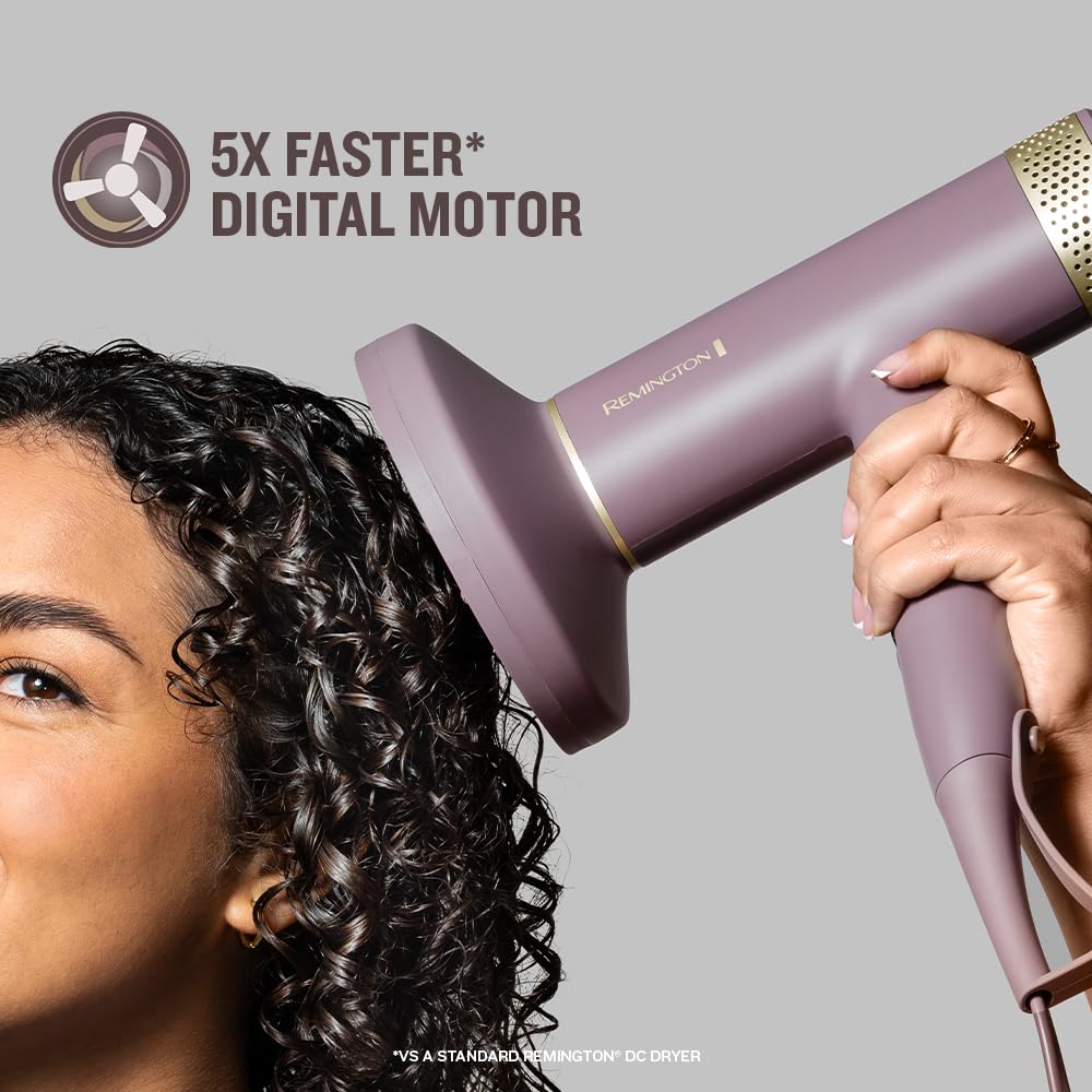 Remington EC8930 Airvive dijital saç kurutma makinesi, sessiz BLDC motorlu, iyonlu, düz ve kıvırcık stil, 240 km/saat, 12 kademeli difüzör, yoğunlaştırıcı