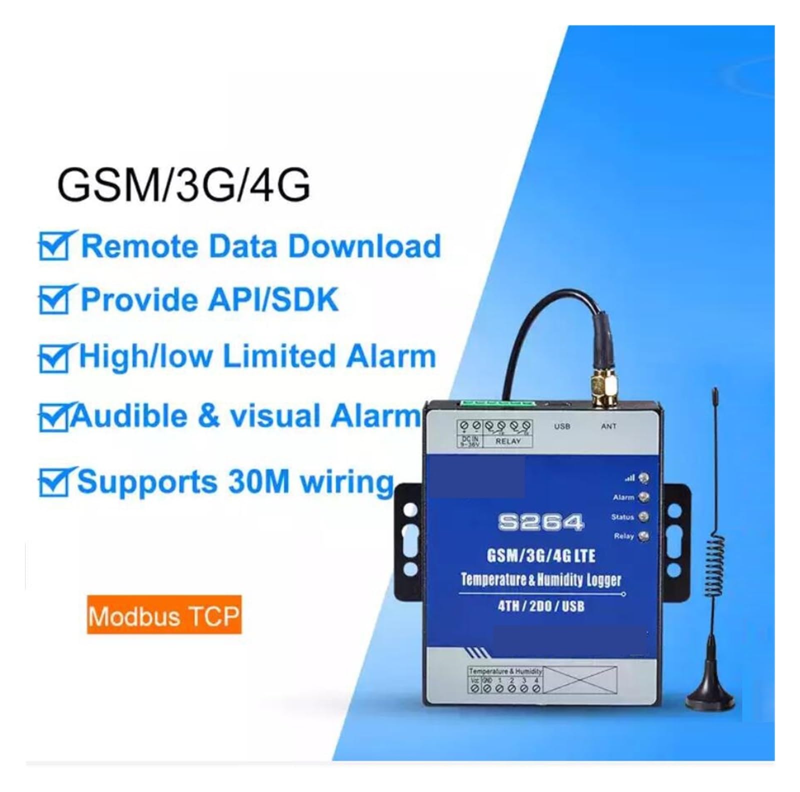 Garagentoröffner, Drahtloser Temperatur-Feuchtigkeits-Datenlogger 3G 4G LTE-Überwachungssystem Ferndatenerfassung RTU mit Temperatursensor(2G y temp sensor)