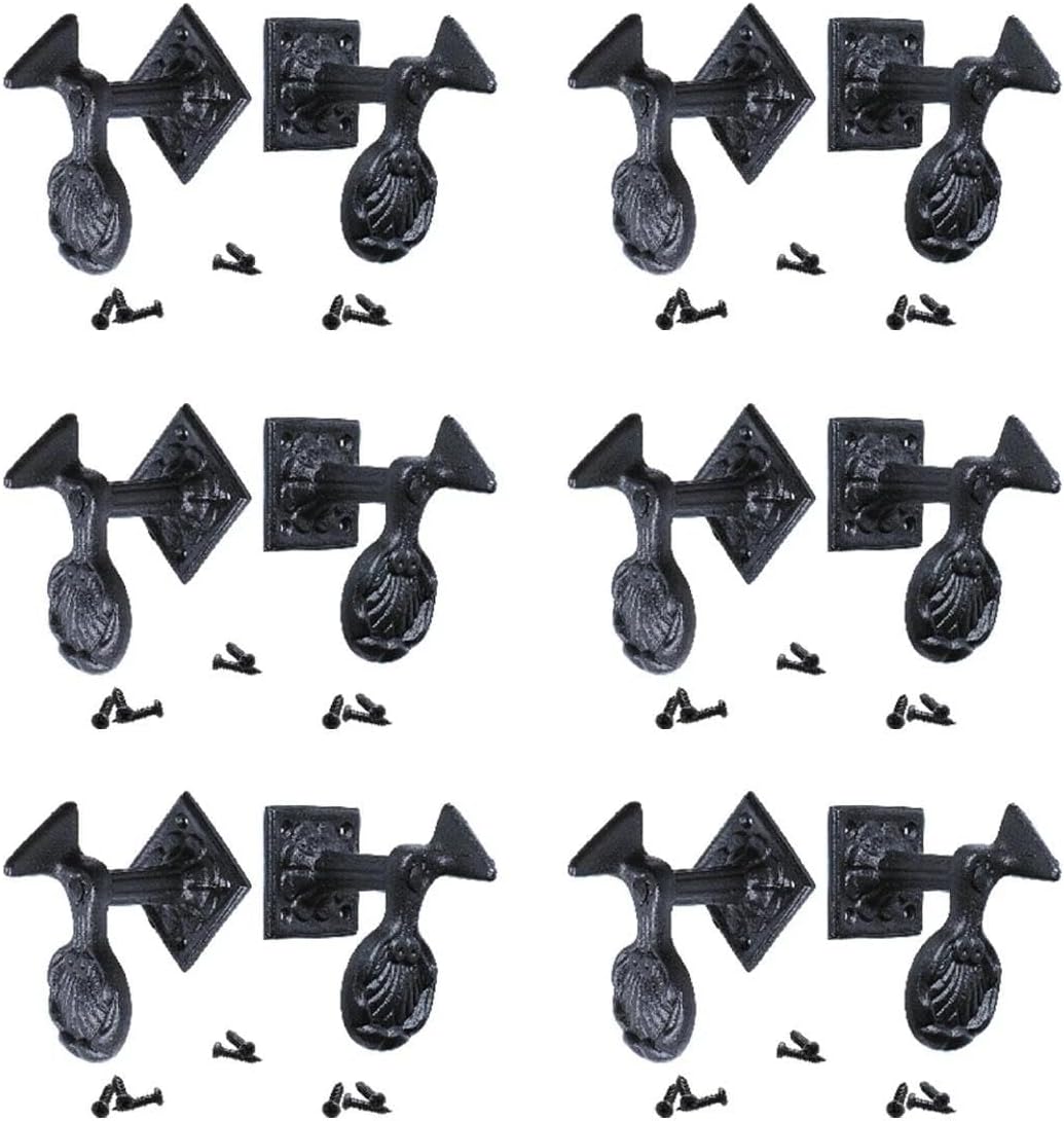 for Black Shutter Dog Wrought Iron Seashell Wood Mount Pack of 6