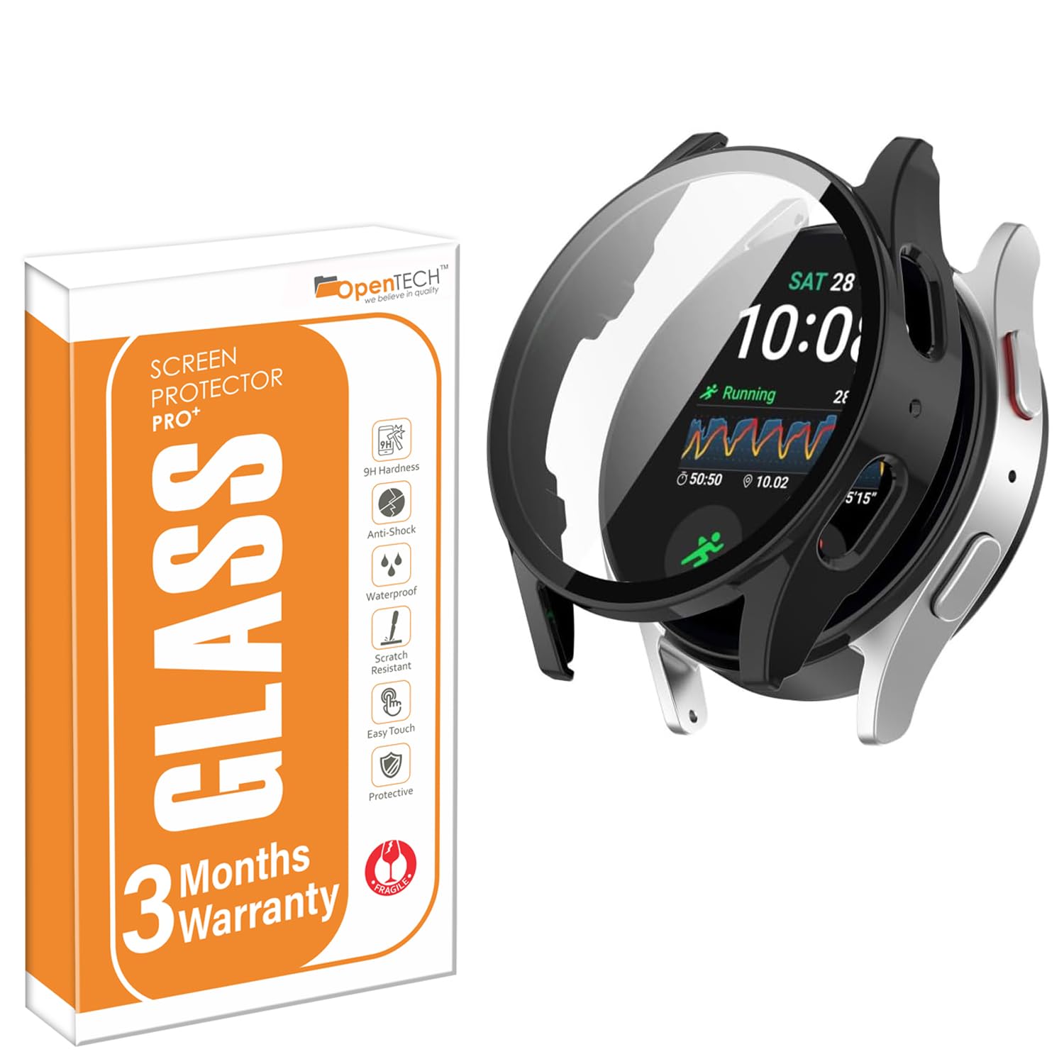 OpenTech Hard Silicone Protection Case Cover with Attached Screen Protector Compatible for Samsung Galaxy Smart Watch 6 (44 mm) Full Coverage (Black)-image-11