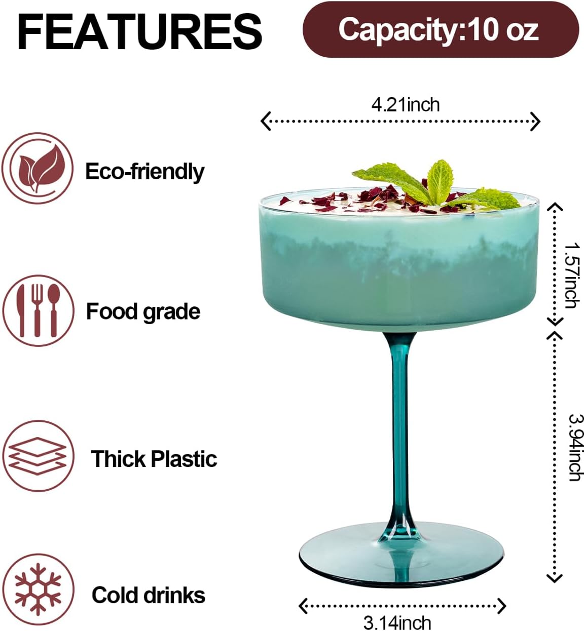 Ciaell 12PCS Plastic Ribbed Martini Glasses and 12PCS Plastic Martini Glasses