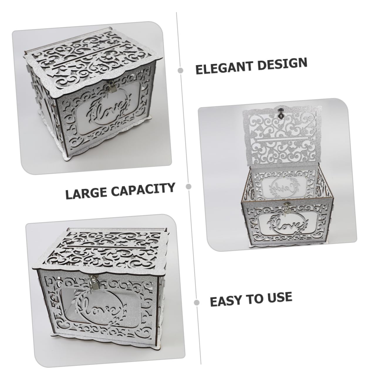 TEHAUX Scatola in Legno Per Biglietti Di Nozze Scatola Di Legno Quadra Per Biglietti Di Auguri Di Di Con Design Traforato Contenitore Per Di Laurea Anniversario