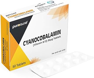 PuroSure Vitamin B12-50 Tablets (7 Weeks Supply) – Cyanocobalamin B12 50mcg Supplement - Contributes to The Reduction of Tiredness and Fatigue