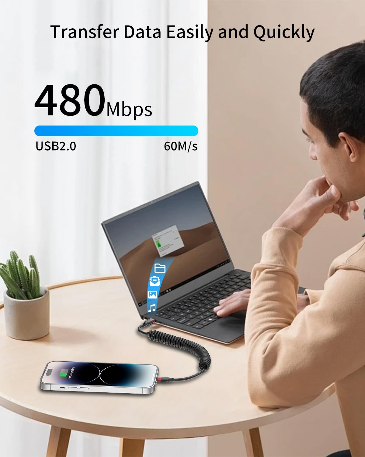 Cavo da Lightning a USB C a spirale, confezione da 2 cavi da USB tipo C a Lightning PD ricarica rapida retrattile da USBC a Lightning per iPhone 14 13 12 11 Pro Max Mini 10 8 7 Plus XR XS SE, AirPods,