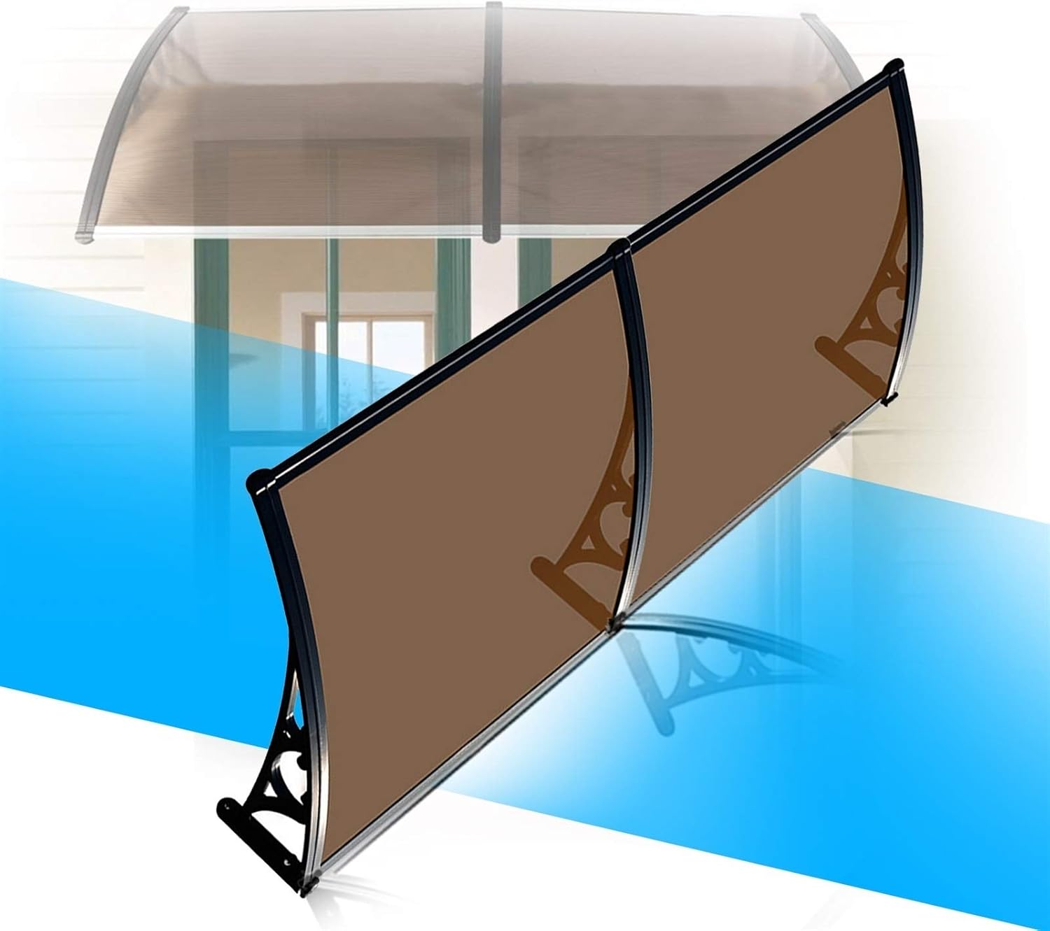 MYAN Door Window Canopy, Porch Awnings Brown Polycarbonate