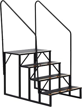 RV Steps with Handrail, 4 Steps RV Stairs w/Handrail, Wide Platform Steps for Hot Tub, Camper, Mobile Home & Porch, Safe Access for Elderly, Kids & Pets, Indoor/Outdoor Use